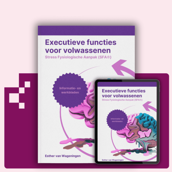 Cover van het werkboek 'Executieve functies voor volwassenen', gericht op het verbeteren van focus, planning en zelfregulatie.