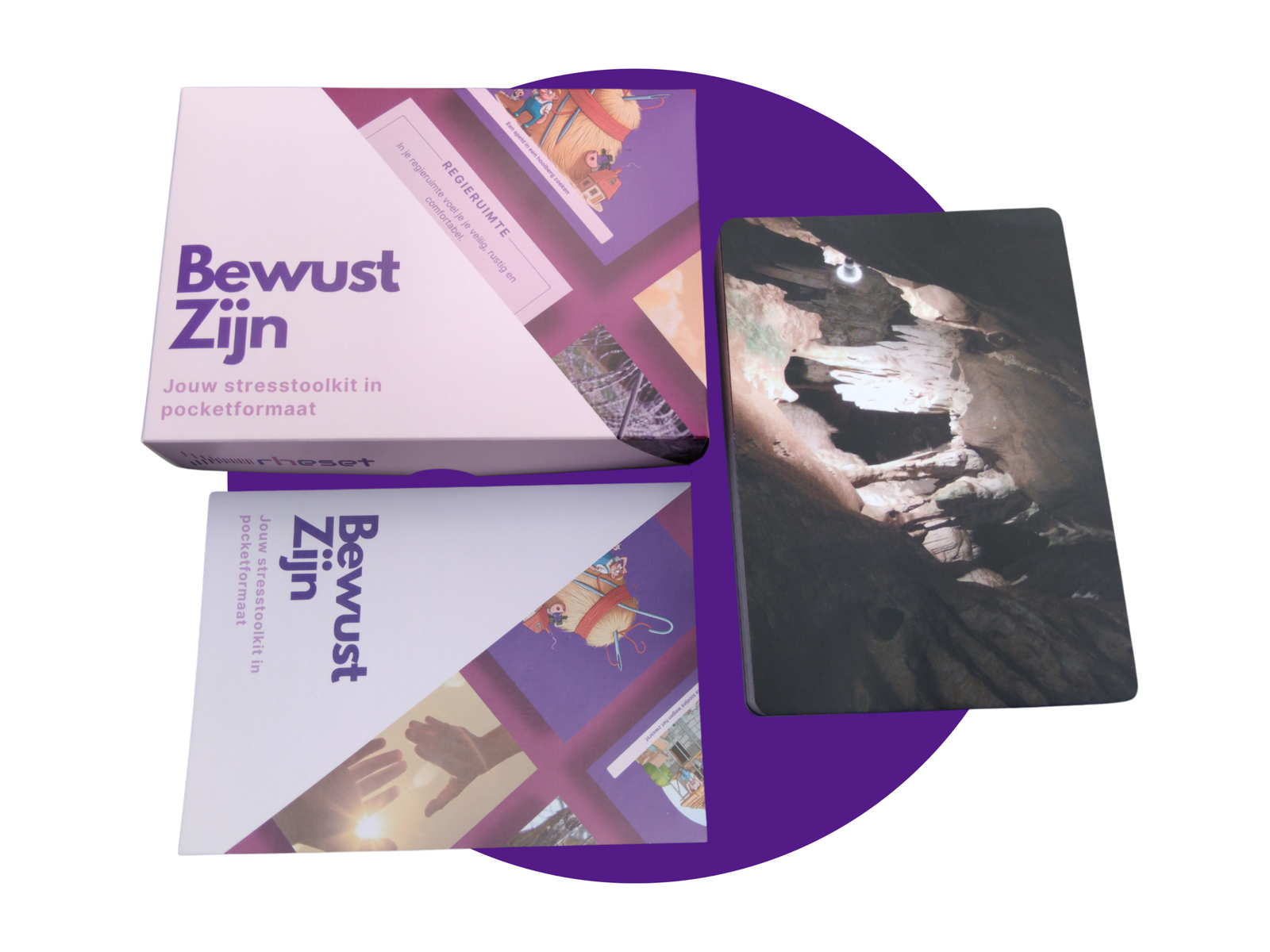 BewustZijn coachkaarten met verpakking en voorbeeld van een associatiekaart